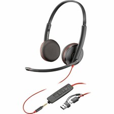 Poly Blackwire 3225 Stereo USB-C Headset 3.5mm Plug USB-C/A Adapter 8X229A6 picture