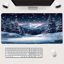 Modern Winter Mountain View Mouse Pad | Snowy Mountain Autumn Forest | Snow-Co picture