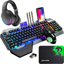 Wireless Gaming Keyboard Mouse Bluetooth Headset Kit with 16 RGB Backlit Recharg picture