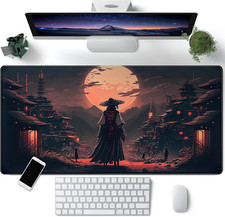 Japanese Landscape Desk Mat Post Moonlight Samurai Mouse Pad Large Dark Aestheti picture