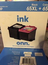 Onn. Remanufactured HP 65XL Black + Color 65 Ink Cartridge     BB 08-22 picture