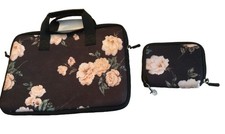 13.5” Laptop Sleeve Case Computer Bag With Small Matching Black Floral Rose Case picture