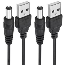 2pcs USB to 5.5mm x 2.1mm Barrel Connector 5V DC Power Cable Jack Male US Seller picture