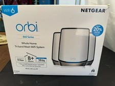 Netgear ORBI Tri-Band WiFi 6 Mesh AX6000 6Gbps 10 Gig Port 3-Pack  NEW Open Box picture