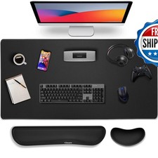 Gimars 4 in 1 Mouse Pad Wrist Rest Set with Memory Foam Coaster 31.5x12 inch picture