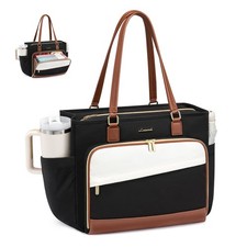 LOVEVOOK Teacher Tote Bag, 15.6 Inch Laptop Bag inch, Black-beige-brown  picture