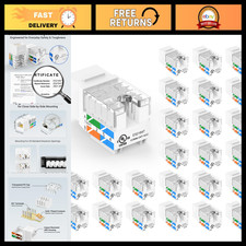 Cat6 Keystone Jacks 10Gbps, UL Listed, 25-Pack, White, Ethernet Network Connecto picture