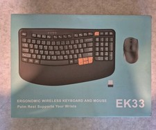 RECCAZR EK33 Ergonomic Wireless Keyboard Wrist Rest Wave Keys & Mouse . picture