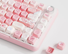 Pink Cute Keycaps, Anime Cat Keycap Set , PBT MOA Profile, Double Shot picture