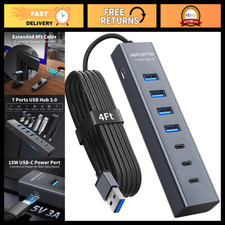 4FT 7-Port USB 3.0 Hub, Aluminum Desktop USB Extender, High-Speed Data Transfer picture