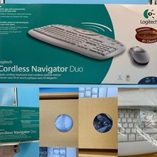 Vintage Logitech Cordless Navigator Duo Wireless Keyboard and Mouse Set White picture