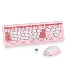 Gradient Pink Colorful Wireless Keyboard Mouse Combo Retro Typewriter Aesthetic picture