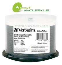 50 VERBATIM Blu-Ray 16X BD-R 25GB DataLifePlus White Inkjet Hub Printable 97339 picture