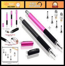 2-in-1 Universal Touchscreen Stylus Pen, Fiber & Rubber Tips, Clip Design, Compa picture