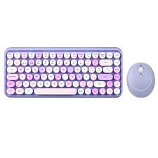 PERIDUO713PP ES Wireless Mini Keyboard Mouse Set Retro Pastel Purple Spanish picture