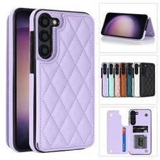 Luxury Grid Leather Card Wallet Cover Case For S20 S21 S22 S23 A14 A53 A54 A73 picture