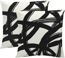Black and Beige Pillow Cases Geometric Abstract Neutral Art Throw Pillow Cove... picture