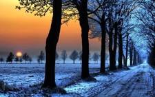 Landscape sunset trees snow road dirt winter sun Custom Gaming Mat Desk picture