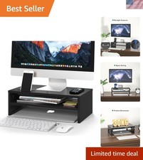 Elegant 2-Tier Computer Stand with Cable Management & Ergonomic Design in Black picture