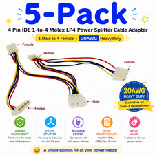4-Pin IDE to 4x Molex LP4 Power Splitter Adapter Cable 20AWG Heavy Duty (5-Pack) picture