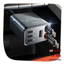 Retractable Car Charger USB C [Upgraded Dual Type C] 87W Fast 6 in 1 Car Grey picture