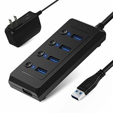 Maxcio 4 Port USB Data Hub Splitter with 1 USB Charging Port - Black picture