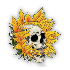 Sunflower Skull Sticker Vinyl Decal Gothic Floral Skull Laptop & Tablet Sticker picture