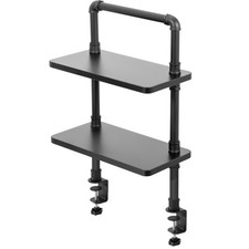 VIVO Clamp-on 16 inch 2-Tier Decorative Industrial Pipe Shelves, Black picture