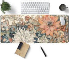 Japanese Minimalist Floral Desk Mat Aesthetic Flowers XL Large Extended Gamin... picture