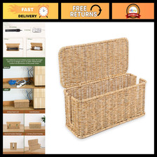 Handmade Rattan Cable Management Box, Cord Organizer with 2 Open Slots, 13