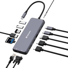 OPEN BOX NEW Verbatim USB-C Pro Multiport Hub14 Port Gray 32154 picture