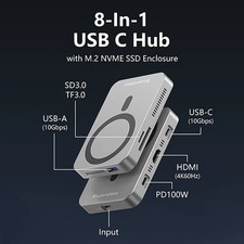 Blueendless 8 In HUB M.2 2230 2242 2280 Magnetic NVME SSD Docking Station 10Gbp picture