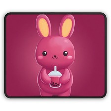 Cute Pink Bunny with Bubble Tea Gaming Mouse Pad | Kawaii Boba Desk Mat picture