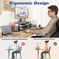NEW OPNICE 2-Tier Monitor Stand Riser Desk Organizer with Drawer & Pen Holders picture