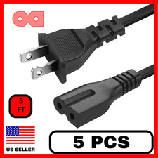 5 Pack 5FT (1.5m) 2 Prong 2 Slot Polarized Power Cord Cable Replacement Black picture