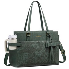 Best LOVEVOOK Work Tote for Women, PU Leather Laptop Bag with Large Cup Holder picture