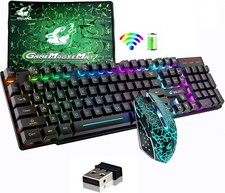 ZIYOULANG T3 UK Upgrade Wireless Gaming Keyboard Mouse Combo, Rainbow Backlit picture