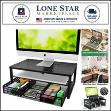 Sleek Space-Saving Monitor Riser & Desk Organizer with Drawer - 33 lbs Capacity picture