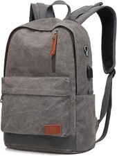 UNIWALK Canvas Laptop Backpack, Waterproof School Backpack With USB Gray  picture