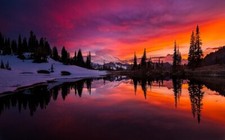 Landscape lake sunset mountains forest sky water snow Custom Gaming Mat Desk picture