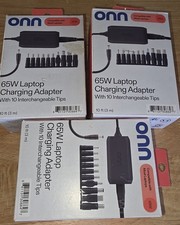 CLEAN 3 PACK onn 65W Laptop Charger  10 Interchangeable Tips, 10ft Power Cord, picture