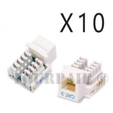 10 Pack Lot - CAT3 Keystone Snap-In Insert Punch Down Jack RJ11 RJ12 DSL - White picture
