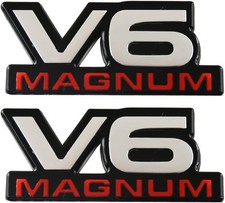 2Pcs V6 Magnum Emblems Fender Door Nameplate 3D Badge Stickers Logo Chrome Red picture