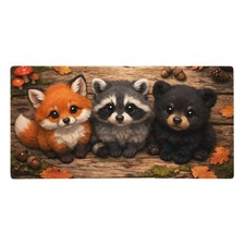 Woodland Baby Animals Fox Raccoon Bear Gaming Mouse Pad Extended Desk Mat Nature picture