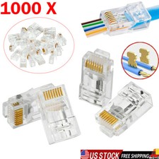 1000X RJ45 Pass Through Modular Plug Network Cable Connector End 8P8C CAT6 CAT5 picture