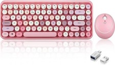 PERIDUO-713 2.4GHz Wireless Typewriter Mini Keyboard Mouse Set, Round keys, Pink picture
