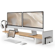 Fenge Modular Dual Monitor Stand Riser with Solid Ash Wood Leg, 42.5