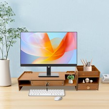 Desktop Monitor Riser Stand With Storage Drawers & Phone Holder Cherry Wood picture