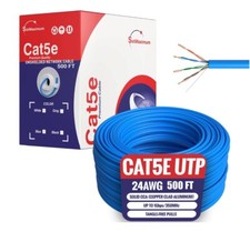 500FT CAT5e UTP Ethernet Network Cable Blue 24AWG LAN Solid Bulk Wire picture