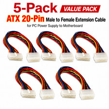 ATX 20-Pin Male to Female Extension Cable 1FT Motherboard Power Supply 5-Pack picture